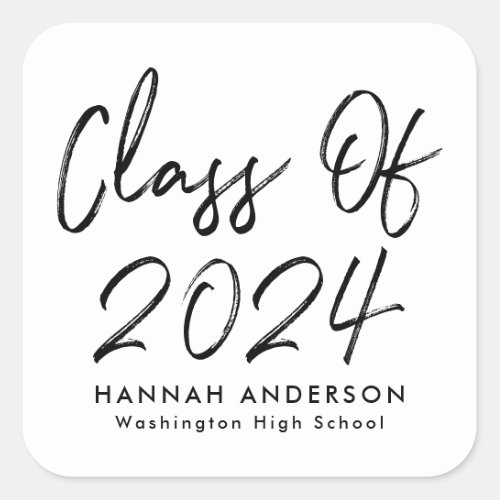 Modern Black Script Class of 2024 Graduation Square Sticker