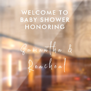 Modern Black Script Couples Names baby shower Window Cling