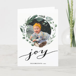 Modern Black Script Elegant Eucalyptus Foliage Holiday Card