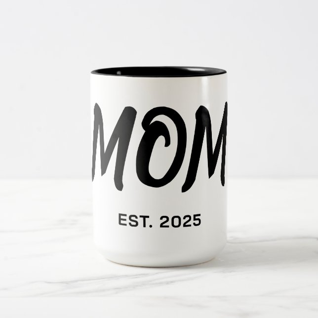 Modern Black Script Established Mom T-Shirt Two-Tone Coffee Mug (Center)