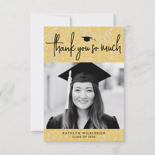 Modern Black Script Gold Graduation Thank You Card