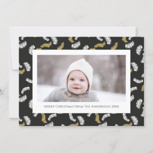 Modern Black Script Gold Pine Mistletoe Christmas Holiday Card