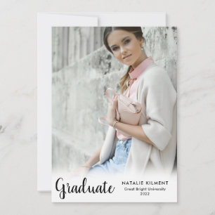 Modern Black Script Graduate Photo Graduation Announcement