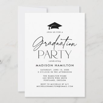 Modern Black Script Graduation Party Invitation | Zazzle