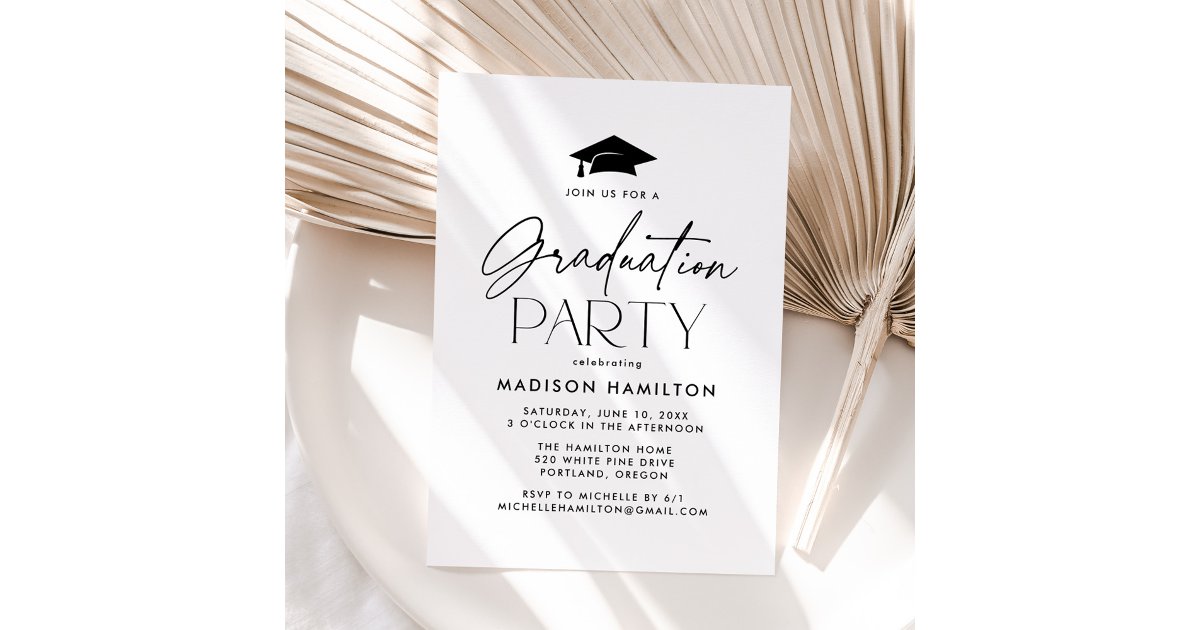 Modern Black Script Graduation Party Invitation | Zazzle