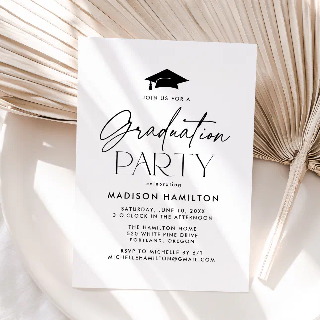 Modern Black Script Graduation Party Invitation | Zazzle