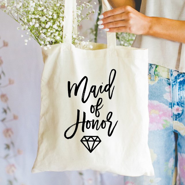 Modern Black Script Maid of Honor Diamond Tote Bag (Creator Uploaded)