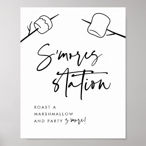 Modern Black Script Marshmallow Smores Station Poster