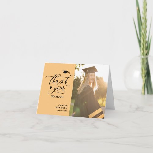 Modern Black Script Minimalist Photo Graduation Thank You Card