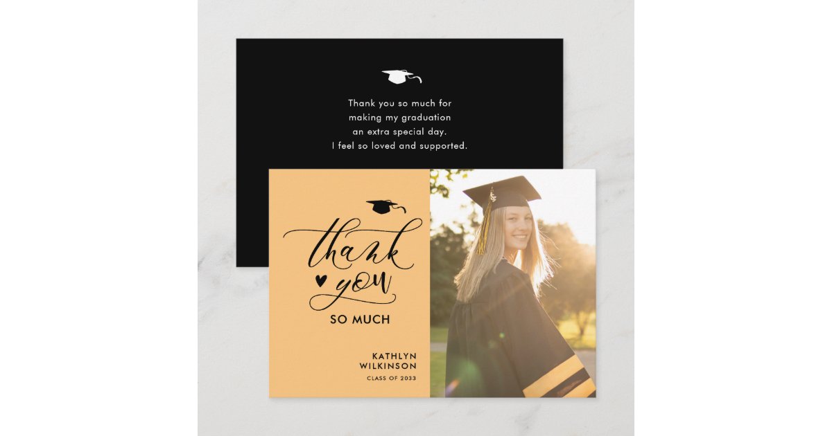 Modern Black Script Minimalist Photo Graduation Thank You Card | Zazzle