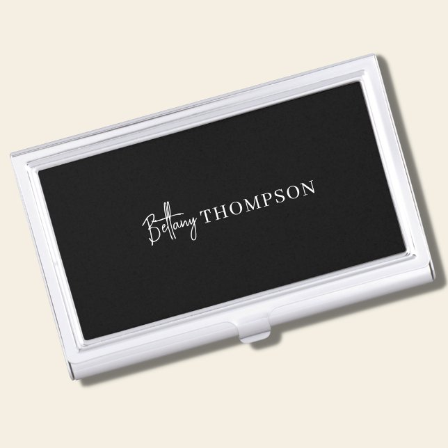 Modern Black & Script Monogram Professional Business Card Case (Creator Uploaded)