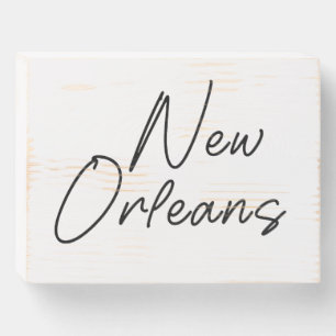 Modern Black Script New Orleans Louisiana Wooden Box Sign