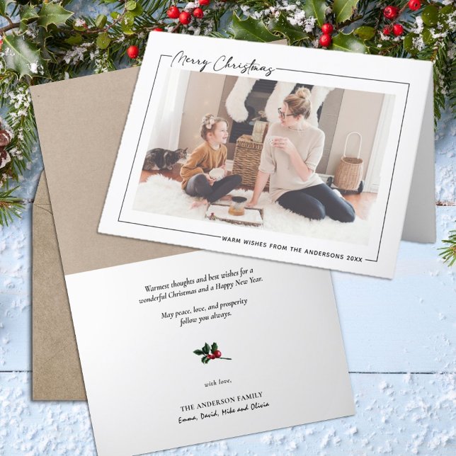 Modern Black Script on Beige Minimalist Photo Holiday Card (Creator Uploaded)