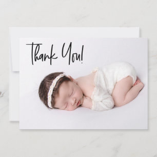 Modern Black Script Personalized Baby Shower Thank