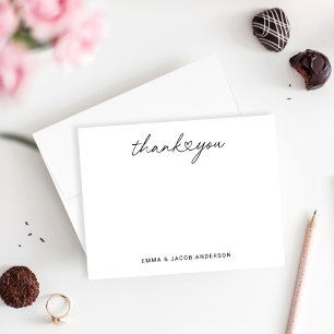 Modern Black Script Personalized Wedding Monogram Thank You Card