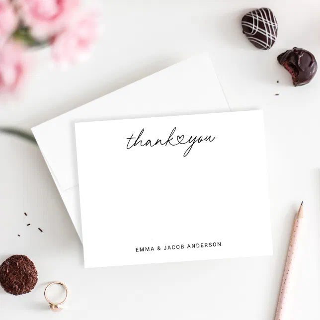 Modern Black Script Personalized Wedding Monogram Thank You Card | Zazzle