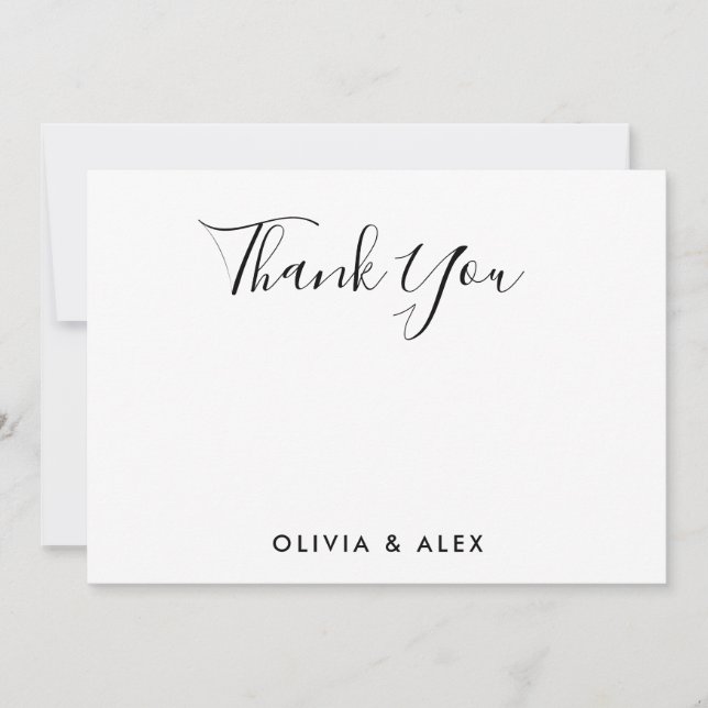 Modern  Black Script Personalized Wedding  Thank You Card (Front)