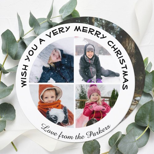 Modern Black Script Photo Collage Fun Circle Holiday Card