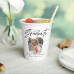 Modern black script photo elegant graduation paper cups<br><div class="desc">Modern minimal black and white script photo elegant graduation announcement party decor gift. Part of a modern collection.</div>