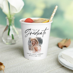 Modern black script photo elegant graduation paper cups