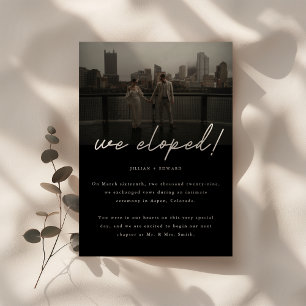 Modern Black Script Photo Wedding Elopement Announcement