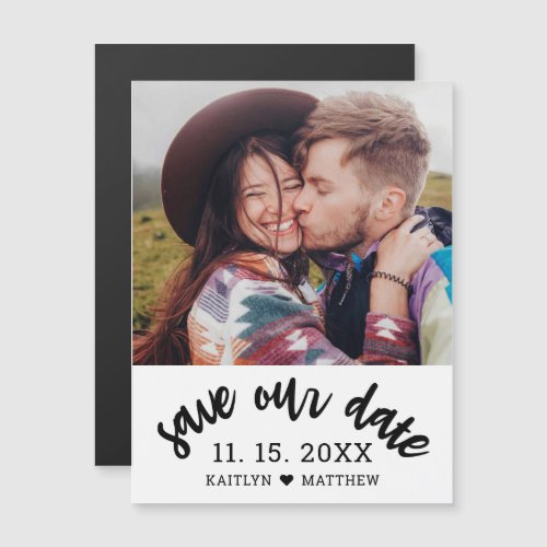 Modern Black Script Photo Wedding Save Our Date Magnetic Invitation