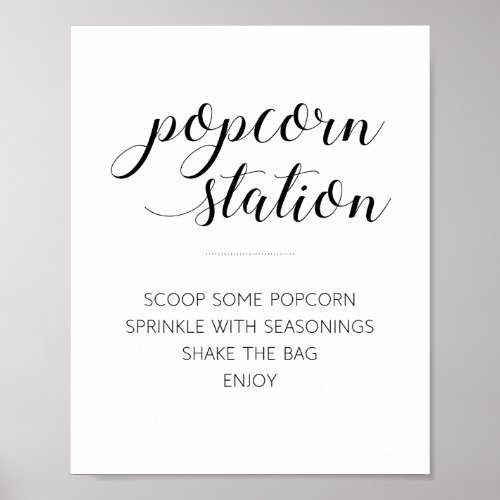 Modern Black Script Popcorn Station Wedding Poster