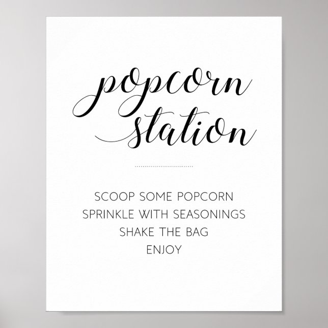 Modern Black Script Popcorn Station Wedding Poster (Front)