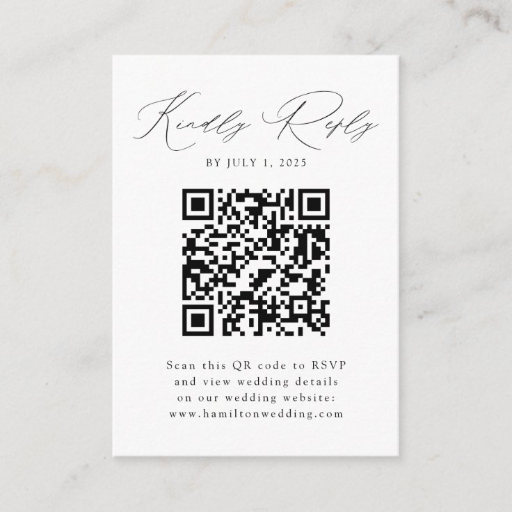 Modern Black Script QR Code RSVP Enclosure Card | Zazzle