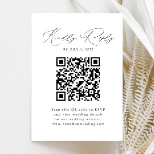 Modern Black Script QR Code RSVP Enclosure Card