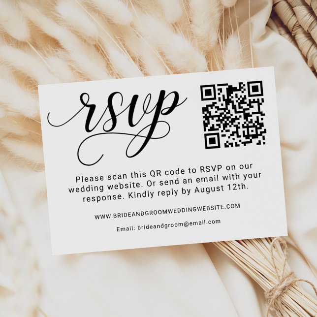Modern Black Script QR Code Wedding RSVP Card (Creator Uploaded)