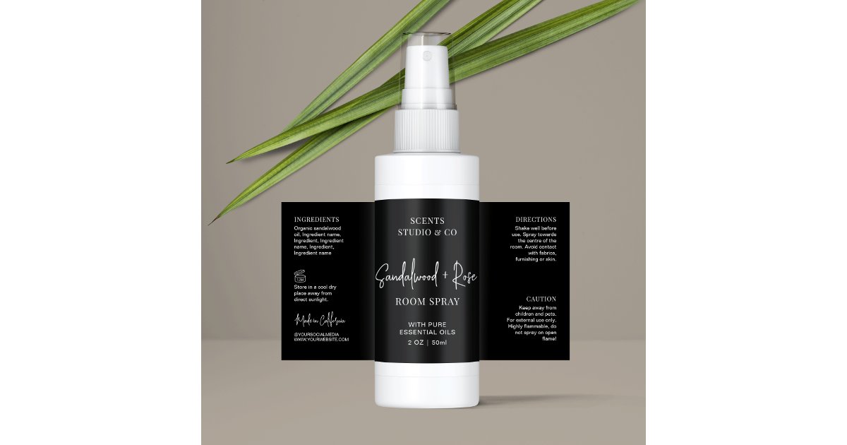 Modern Black Script Room Spray Bottle Wrapper Label