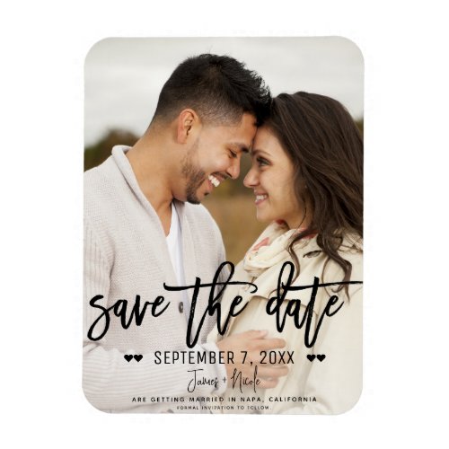 Modern Black Script Save the Date Wedding Photo Magnet