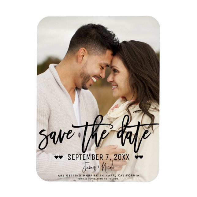 Modern Black Script Save the Date Wedding Photo Magnet (Vertical)