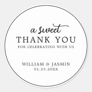 Modern Black Script Sweet Thank You Wedding Favors Classic Round Sticker