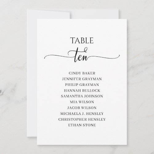 Modern Black Script Table Number 10 Seating Chart