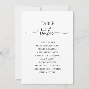 Modern Black Script Table Number 12 Seating Chart