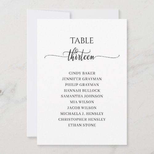 Modern Black Script Table Number 13 Seating Chart