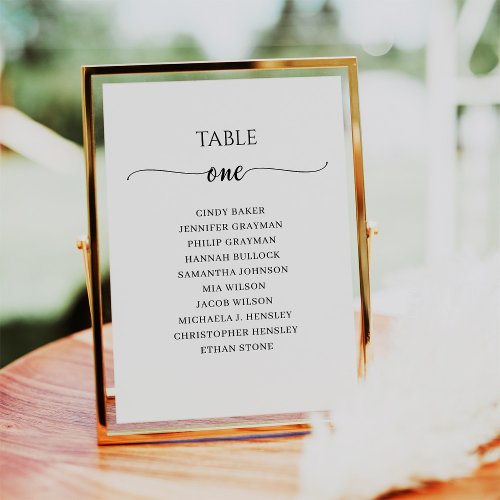 Modern Black Script Table Number 1 Seating Chart