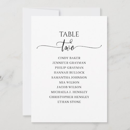 Modern Black Script Table Number 2 Seating Chart
