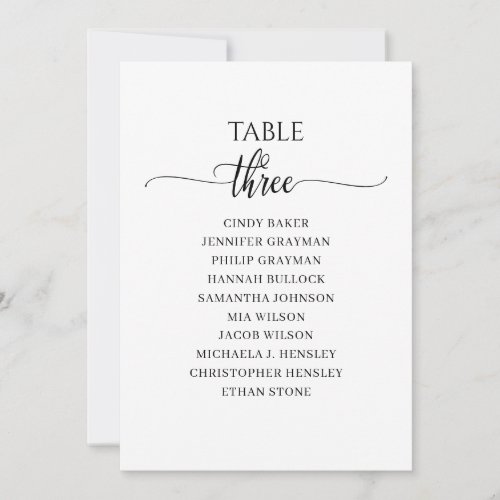 Modern Black Script Table Number 3 Seating Chart