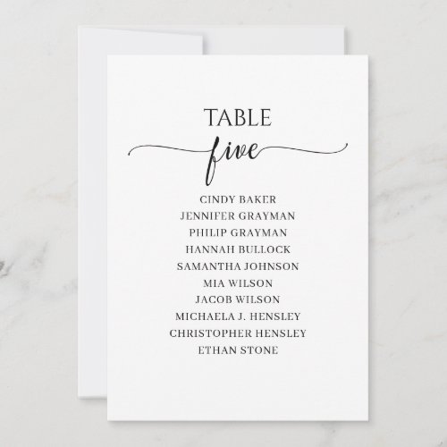 Modern Black Script Table Number 5 Seating Chart