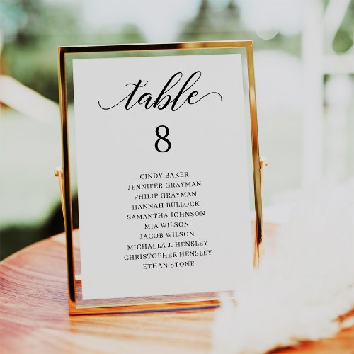 Modern Black Script Table Number Seating Chart