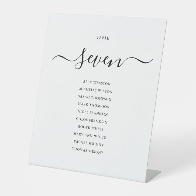 Modern Black Script Table Number Seating Chart Ped Pedestal Sign (Front)