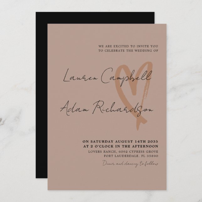 Modern Black Script Terracotta Wedding Invitation (Front/Back)