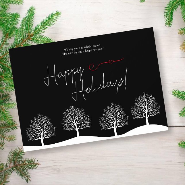 Modern Black Script Trees Holidays Business Card (Creator Uploaded)