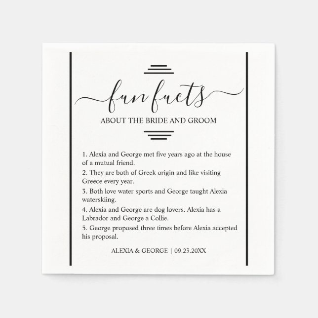 Modern black script typography Fun Facts wedding  Napkins (Front)
