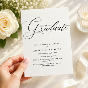 Modern Black Script Typography Graduation Party Invitation