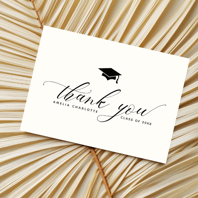 Modern Black Script Typography Graduation Party Thank You Card (Creator Uploaded)