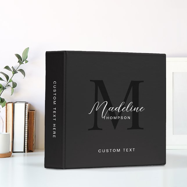 Modern Black Script Typography Initial Monogram 3 Ring Binder (Creator Uploaded)
